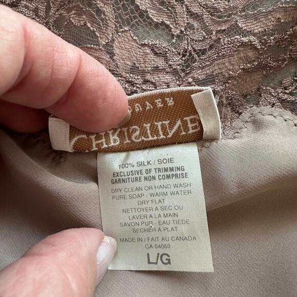 Christine Vancouver 100% Silk Long Nightgown With Lace Insets Sz Large - Picture 12 of 14